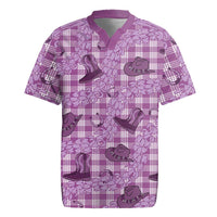Purple Palaka Hawaii Cowboy Rugby Jersey Puakenikeni Lei Paniolo Papale Seamless Vibes - Polynesian Pride