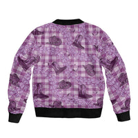 Purple Palaka Hawaii Cowboy Sleeve Zip Bomber Jacket Puakenikeni Lei Paniolo Papale Seamless Vibes - Polynesian Pride