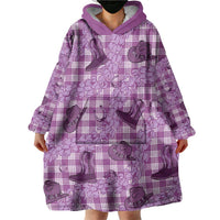 Purple Palaka Hawaii Cowboy Wearable Blanket Hoodie Puakenikeni Lei Paniolo Papale Seamless Vibes - Polynesian Pride