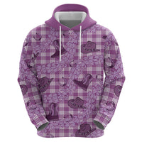 Purple Palaka Hawaii Cowboy Zip Hoodie Puakenikeni Lei Paniolo Papale Seamless Vibes - Polynesian Pride
