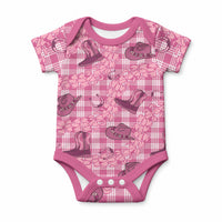 Pink Palaka Hawaii Cowboy Baby Onesie Puakenikeni Lei Paniolo Papale Seamless Vibes