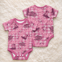 Pink Palaka Hawaii Cowboy Baby Onesie Puakenikeni Lei Paniolo Papale Seamless Vibes