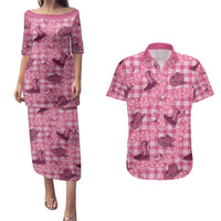 Pink Palaka Hawaii Cowboy Couples Matching Puletasi and Hawaiian Shirt Puakenikeni Lei Paniolo Papale Seamless Vibes - Polynesian Pride