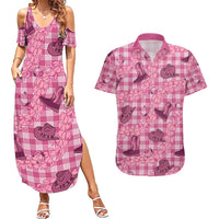 Pink Palaka Hawaii Cowboy Couples Matching Summer Maxi Dress and Hawaiian Shirt Puakenikeni Lei Paniolo Papale Seamless Vibes - Polynesian Pride