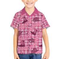 Pink Palaka Hawaii Cowboy Family Matching Long Sleeve Bodycon Dress and Hawaiian Shirt Puakenikeni Lei Paniolo Papale Seamless Vibes LT14 Son's Shirt Pink - Polynesian Pride