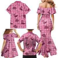 Pink Palaka Hawaii Cowboy Family Matching Mermaid Dress and Hawaiian Shirt Puakenikeni Lei Paniolo Papale Seamless Vibes LT14 - Polynesian Pride