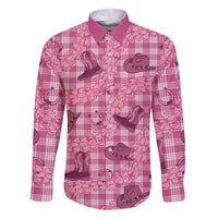 Pink Palaka Hawaii Cowboy Family Matching Short Sleeve Bodycon Dress and Hawaiian Shirt Puakenikeni Lei Paniolo Papale Seamless Vibes LT14 Dad's Shirt - Long Sleeve Pink - Polynesian Pride