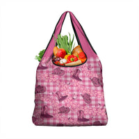 Pink Palaka Hawaii Cowboy Grocery Bag Puakenikeni Lei Paniolo Papale Seamless Vibes - Polynesian Pride