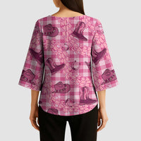 Pink Palaka Hawaii Cowboy Kimono Sleeve Blouse Puakenikeni Lei Paniolo Papale Seamless Vibes - Polynesian Pride
