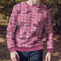 Pink Palaka Hawaii Cowboy Ugly Christmas Sweater Puakenikeni Lei Paniolo Papale Seamless Vibes - Polynesian Pride