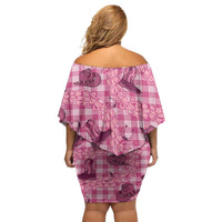 Pink Palaka Hawaii Cowboy Off Shoulder Short Dress Puakenikeni Lei Paniolo Papale Seamless Vibes - Polynesian Pride