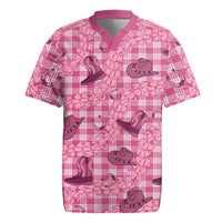 Pink Palaka Hawaii Cowboy Rugby Jersey Puakenikeni Lei Paniolo Papale Seamless Vibes - Polynesian Pride