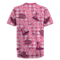 Pink Palaka Hawaii Cowboy Rugby Jersey Puakenikeni Lei Paniolo Papale Seamless Vibes - Polynesian Pride
