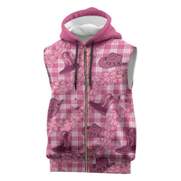 Pink Palaka Hawaii Cowboy Sleeveless Zip Hoodie Puakenikeni Lei Paniolo Papale Seamless Vibes LT14 Pink - Polynesian Pride
