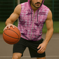 Pink Palaka Hawaii Cowboy Sleeveless Zip Hoodie Puakenikeni Lei Paniolo Papale Seamless Vibes LT14 - Polynesian Pride