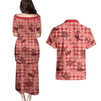 Red Palaka Hawaii Cowboy Couples Matching Puletasi and Hawaiian Shirt Puakenikeni Lei Paniolo Papale Seamless Vibes - Polynesian Pride