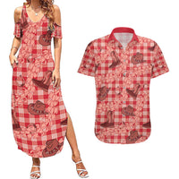 Red Palaka Hawaii Cowboy Couples Matching Summer Maxi Dress and Hawaiian Shirt Puakenikeni Lei Paniolo Papale Seamless Vibes - Polynesian Pride