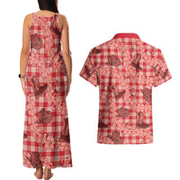 Red Palaka Hawaii Cowboy Couples Matching Tank Maxi Dress and Hawaiian Shirt Puakenikeni Lei Paniolo Papale Seamless Vibes - Polynesian Pride