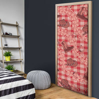 Red Palaka Hawaii Cowboy Door Cover Puakenikeni Lei Paniolo Papale Seamless Vibes - Polynesian Pride