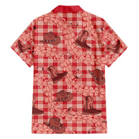 Red Palaka Hawaii Cowboy Family Matching Long Sleeve Bodycon Dress and Hawaiian Shirt Puakenikeni Lei Paniolo Papale Seamless Vibes LT14 - Polynesian Pride
