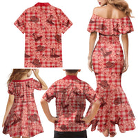 Red Palaka Hawaii Cowboy Family Matching Mermaid Dress and Hawaiian Shirt Puakenikeni Lei Paniolo Papale Seamless Vibes LT14 - Polynesian Pride