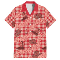 Red Palaka Hawaii Cowboy Family Matching Off Shoulder Short Dress and Hawaiian Shirt Puakenikeni Lei Paniolo Papale Seamless Vibes - Polynesian Pride
