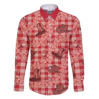 Red Palaka Hawaii Cowboy Family Matching Off Shoulder Short Dress and Hawaiian Shirt Puakenikeni Lei Paniolo Papale Seamless Vibes - Polynesian Pride