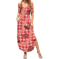 Red Palaka Hawaii Cowboy Family Matching Summer Maxi Dress and Hawaiian Shirt Puakenikeni Lei Paniolo Papale Seamless Vibes - Polynesian Pride