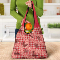 Red Palaka Hawaii Cowboy Grocery Bag Puakenikeni Lei Paniolo Papale Seamless Vibes - Polynesian Pride