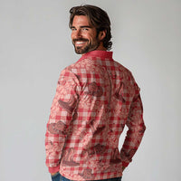 Red Palaka Hawaii Cowboy Long Sleeve Polo Shirt Puakenikeni Lei Paniolo Papale Seamless Vibes - Polynesian Pride