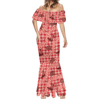 Red Palaka Hawaii Cowboy Mermaid Dress Puakenikeni Lei Paniolo Papale Seamless Vibes LT14 - Polynesian Pride