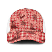 Red Palaka Hawaii Cowboy Mesh Trucker Cap Puakenikeni Lei Paniolo Papale Seamless Vibes - Polynesian Pride