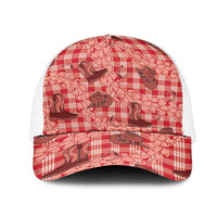 Red Palaka Hawaii Cowboy Mesh Trucker Cap Puakenikeni Lei Paniolo Papale Seamless Vibes - Polynesian Pride