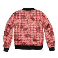 Red Palaka Hawaii Cowboy Sleeve Zip Bomber Jacket Puakenikeni Lei Paniolo Papale Seamless Vibes - Polynesian Pride