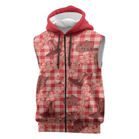 Red Palaka Hawaii Cowboy Sleeveless Zip Hoodie Puakenikeni Lei Paniolo Papale Seamless Vibes LT14 Red - Polynesian Pride