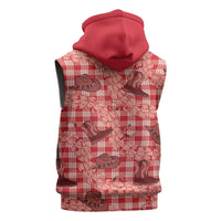 Red Palaka Hawaii Cowboy Sleeveless Zip Hoodie Puakenikeni Lei Paniolo Papale Seamless Vibes LT14 - Polynesian Pride