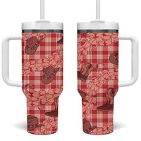 Red Palaka Hawaii Cowboy Tumbler With Handle Puakenikeni Lei Paniolo Papale Seamless Vibes - Polynesian Pride