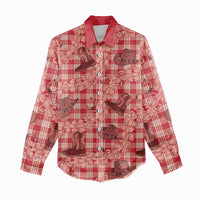 Red Palaka Hawaii Cowboy Women Casual Shirt Puakenikeni Lei Paniolo Papale Seamless Vibes - Polynesian Pride