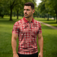 Red Palaka Hawaii Cowboy Zipper Polo Shirt Puakenikeni Lei Paniolo Papale Seamless Vibes - Polynesian Pride