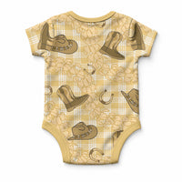 Yellow Palaka Hawaii Cowboy Baby Onesie Puakenikeni Lei Paniolo Papale Seamless Vibes