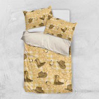 Yellow Palaka Hawaii Cowboy Bedding Set Puakenikeni Lei Paniolo Papale Seamless Vibes - Polynesian Pride
