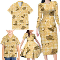 Yellow Palaka Hawaii Cowboy Family Matching Long Sleeve Bodycon Dress and Hawaiian Shirt Puakenikeni Lei Paniolo Papale Seamless Vibes LT14 - Polynesian Pride