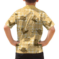 Yellow Palaka Hawaii Cowboy Family Matching Off Shoulder Maxi Dress and Hawaiian Shirt Puakenikeni Lei Paniolo Papale Seamless Vibes - Polynesian Pride