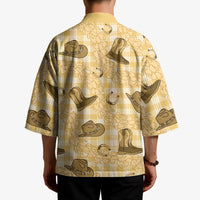 Yellow Palaka Hawaii Cowboy Kimono Puakenikeni Lei Paniolo Papale Seamless Vibes - Polynesian Pride