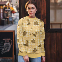 Yellow Palaka Hawaii Cowboy Ugly Christmas Sweater Puakenikeni Lei Paniolo Papale Seamless Vibes - Polynesian Pride