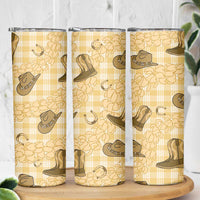 Yellow Palaka Hawaii Cowboy Skinny Tumbler Puakenikeni Lei Paniolo Papale Seamless Vibes - Polynesian Pride