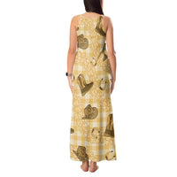 Yellow Palaka Hawaii Cowboy Tank Maxi Dress Puakenikeni Lei Paniolo Papale Seamless Vibes - Polynesian Pride