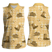 Yellow Palaka Hawaii Cowboy Women Sleeveless Polo Shirt Puakenikeni Lei Paniolo Papale Seamless Vibes - Polynesian Pride