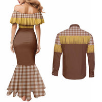Aloha Hawaii Cowboy Custome Couples Matching Mermaid Dress and Long Sleeve Button Shirt Puakenikeni Lei Palaka Tassel Style LT14 - Polynesian Pride