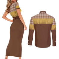 Aloha Hawaii Cowboy Custome Couples Matching Short Sleeve Bodycon Dress and Long Sleeve Button Shirt Puakenikeni Lei Palaka Tassel Style LT14 - Polynesian Pride